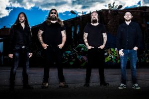 in flames